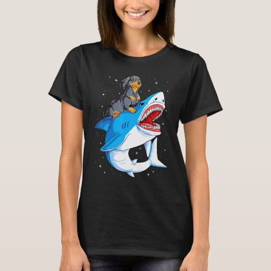 Dachshund Shark Kinder Boys Mannen Space Galaxy Ja T-shirt (Voorkant)