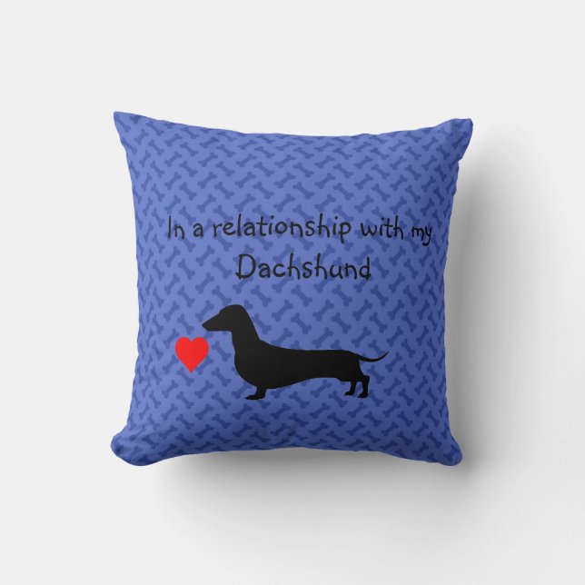 Dachshund Silhouet Blauw Sierkussen (Voorkant)