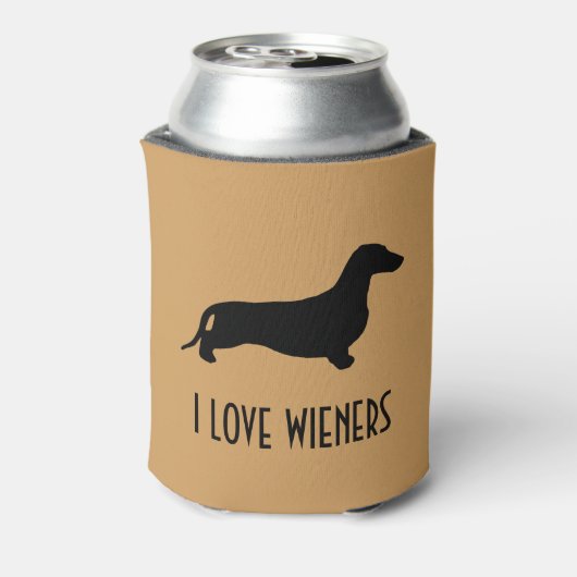 Dachshund silhouette black + jouw ideeën blikjeskoeler (Blikje Achterkant)