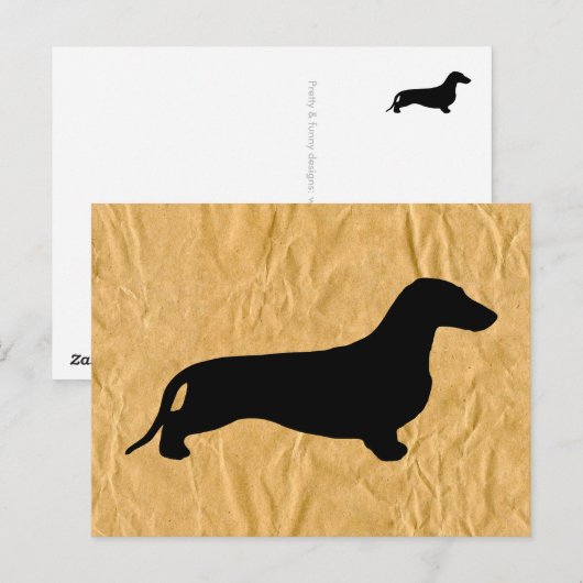 Dachshund silhouette black + jouw ideeën briefkaart (Voorkant / Achterkant)