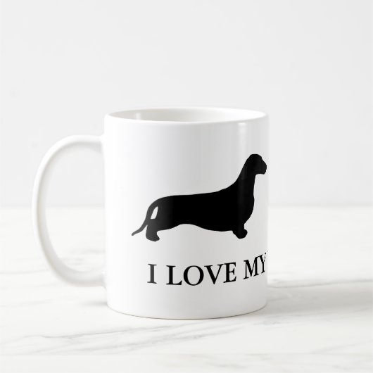 Dachshund silhouette black + jouw ideeën koffiemok (Links)