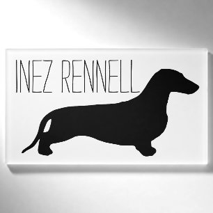 Dachshund silhouette black + jouw ideeën naambadge