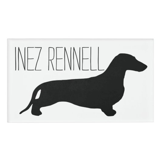 Dachshund silhouette black + jouw ideeën naambadge (Voorkant)