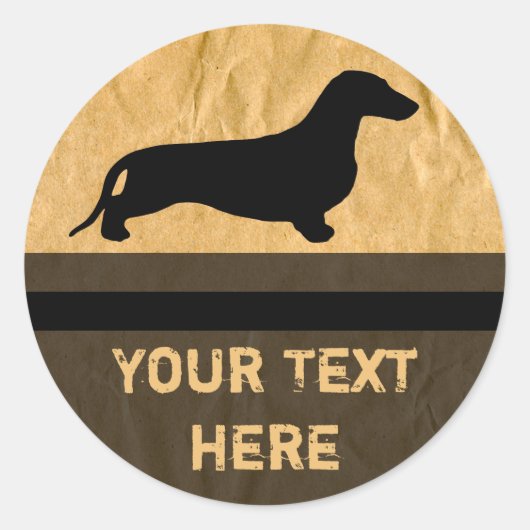 Dachshund silhouette black + jouw ideeën ronde sticker (Voorkant)