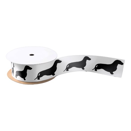 Dachshund silhouette black + jouw ideeën satijnen lint (Spoel)