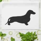 Dachshund silhouette black + jouw ideeën theedoek (Gevouwen)