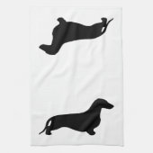 Dachshund silhouette black + jouw ideeën theedoek (Verticaal)