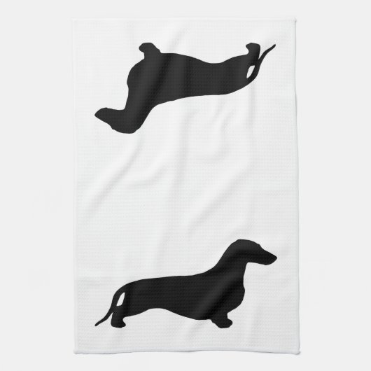Dachshund silhouette black + jouw ideeën theedoek (Verticaal)