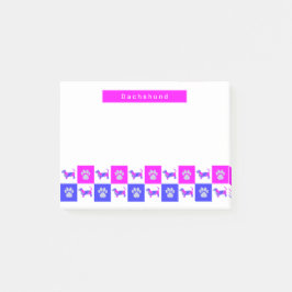 Dachshund Silhouette Dog & Paw Hot Pink & Blue Post-it® Notes