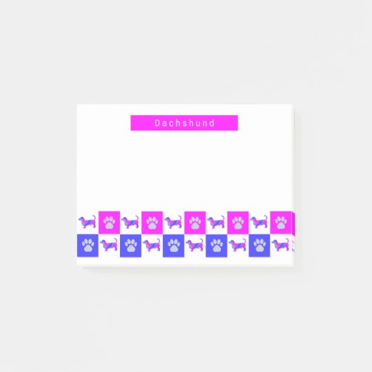 Dachshund Silhouette Dog & Paw Hot Pink & Blue Post-it® Notes (Voorkant)