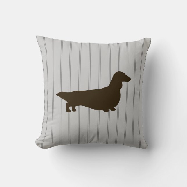 Dachshund Silhouette (Long Haire Doxie) Kussen (Voorkant)