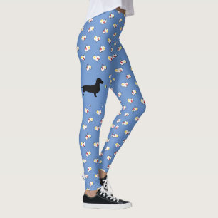 Dachshund Silhouette met Hearts Blue-Leggings Leggings