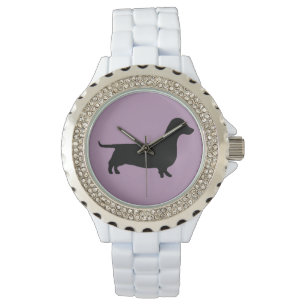 Dachshund Silhouette op elke achtergrond Horloge