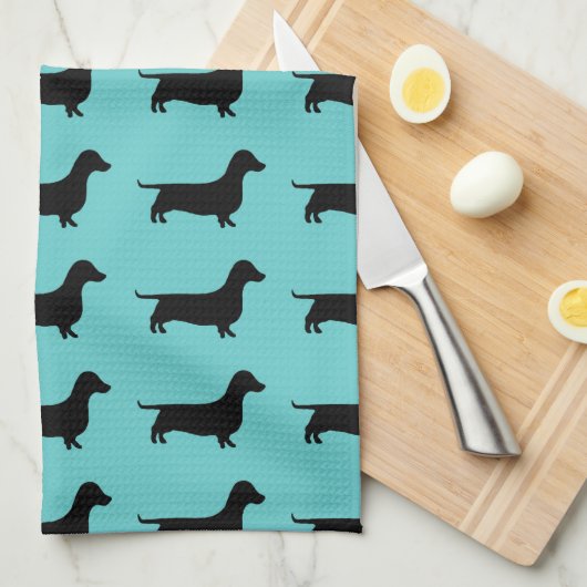 Dachshund Silhouette over Aqua Background Theedoek (Quarter Fold)
