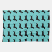 Dachshund Silhouette over Aqua Background Theedoek (Horizontaal)