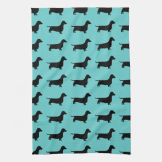 Dachshund Silhouette over Aqua Background Theedoek