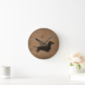 Dachshund Silhouette Rustic Style Ronde Klok (Huis)