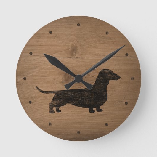 Dachshund Silhouette Rustic Style Ronde Klok (Voorkant)