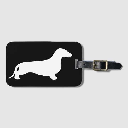 Dachshund silhouette white + jouw ideeën bagagelabel (Voorkant (horizontaal))