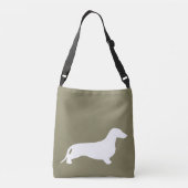Dachshund silhouette white + jouw ideeën crossbody tas (Achterkant)