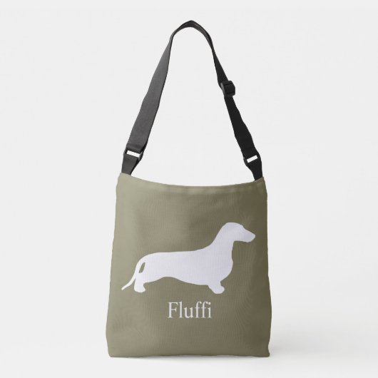 Dachshund silhouette white + jouw ideeën crossbody tas (Voorkant)