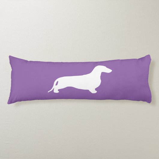 Dachshund silhouette white + jouw ideeën lichaamskussen (Voorkant)
