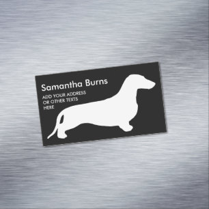 Dachshund silhouette white + jouw ideeën magnetisch visitekaartje