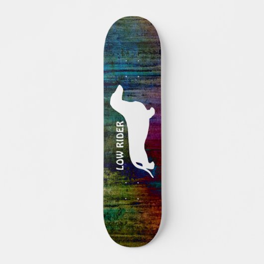 Dachshund silhouette white + jouw ideeën skateboard (Voorkant)