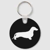 Dachshund silhouette white + jouw ideeën sleutelhanger (Voorkant)