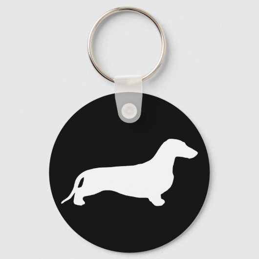 Dachshund silhouette white + jouw ideeën sleutelhanger (Voorkant)