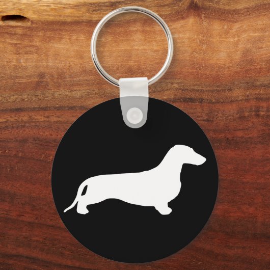Dachshund silhouette white + jouw ideeën sleutelhanger (Voorkant)
