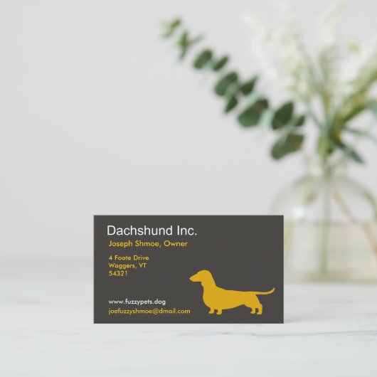 Dachshund Silhouette | Wiener Dog Gray en Geel Visitekaartje (Staand voorkant)
