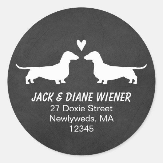 Dachshund silhouetten met hart retour adres ronde sticker (Voorkant)