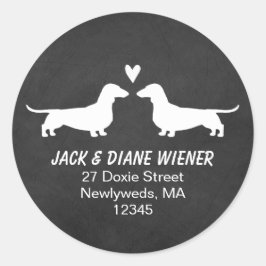 Dachshund silhouetten met hart retour adres ronde sticker
