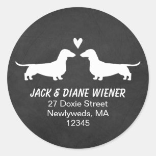 Dachshund silhouetten met hart retour adres ronde sticker