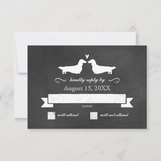 Dachshund Silhouettes (Long Haire) Wedding RSVP (Voorkant)