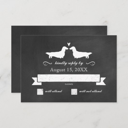 Dachshund Silhouettes (Long Haire) Wedding RSVP (Voorkant / Achterkant)