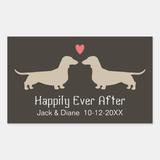 Dachshund Silhouettes met hart en tekst Rechthoekige Sticker (Voorkant)