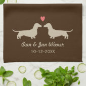 Dachshund Silhouettes met hart, gepersonaliseerd g Theedoek (Gevouwen)