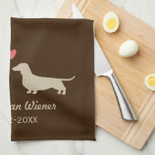 Dachshund Silhouettes met hart, gepersonaliseerd g Theedoek (Quarter Fold)