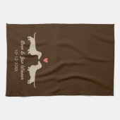 Dachshund Silhouettes met hart, gepersonaliseerd g Theedoek (Horizontaal)
