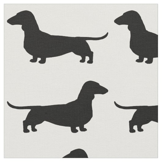 Dachshund Silhouettes Pattern Black and White Stof (Close Up)