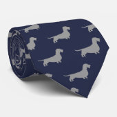 Dachshund Silhouettes Pattern Blue Stropdas (Opgerold)