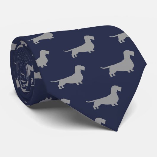 Dachshund Silhouettes Pattern Blue Stropdas (Opgerold)