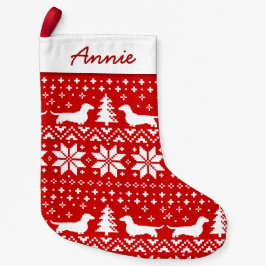 Dachshund Silhouettes Pattern Red en White Cute Kleine Kerstsok