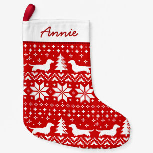 Dachshund Silhouettes Pattern Red en White Cute Kleine Kerstsok