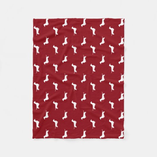 Dachshund Silhouettes Pattern Red en White Fleece Deken (Voorkant)