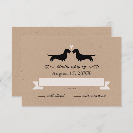 Dachshund Silhouettes (Wire Haire) Wedding RSVP (Voorkant / Achterkant)