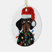 Dachshund Sinterklaas in de knoop met kerstlichtje Keramisch Ornament (Rechts)