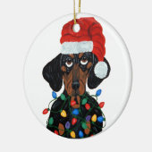Dachshund Sinterklaas in de knoop met kerstlichtje Keramisch Ornament (Links)